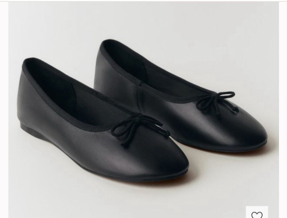 MNG by Mango $130 Leather Ballet Flats Bow Black Women’s 42 US 11.5-12 NEW